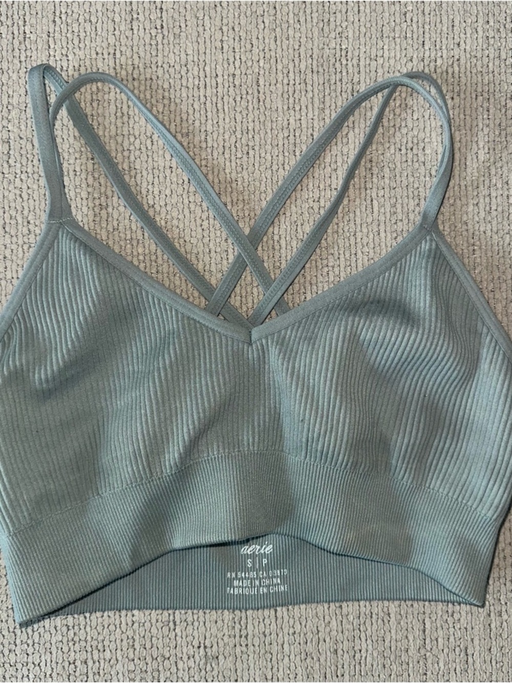 aerie Ribbed Crisscross Bralette in Sage